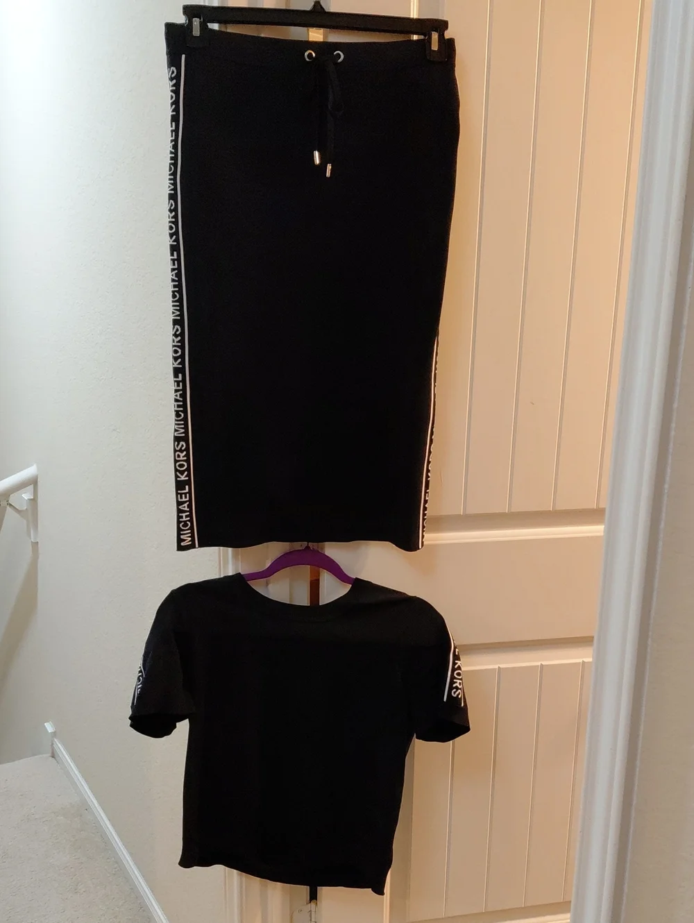 Michael Kors 2 Piece Black Pencil Skirt with Logo-Trim Sides And Top